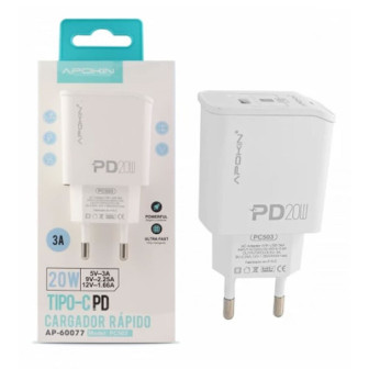 Adaptador Usb Apokin Pc503 Branco Tipo-C 3a 20w