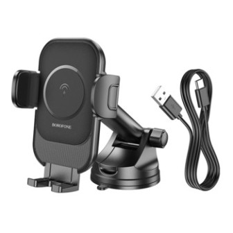 Suporte De Telemóvel Para Carro Borofone Bh203 Preto Com Carregador Sem Fio 15w