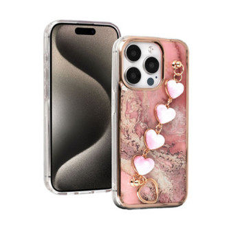 Apple Iphone 16 Pink Silicone TPU Case With Chain Design 6