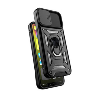 Apple Iphone 15 Black Finger Ring TPU Silicone Case With Camera Protector And Sliding Window