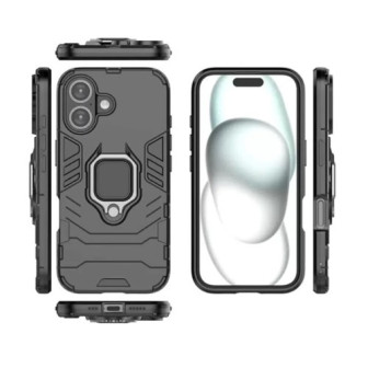 Apple Iphone 16 Black Ring Armor Armor Carbon Anti-Shock Silicone Case