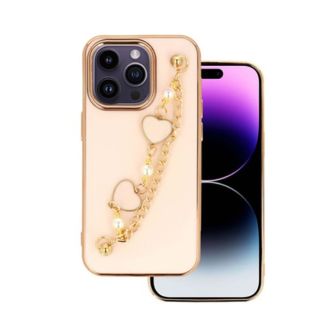 Capa Silicone Gel Apple iPhone 14 Pro Rosa Com Corrente Design 3