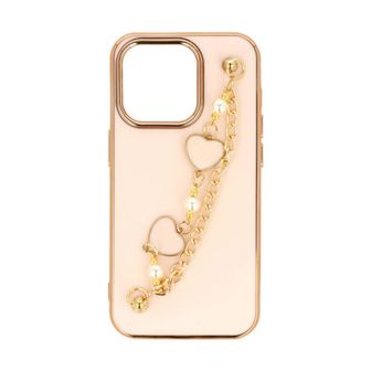 Capa Silicone Gel Apple iPhone 14 Pro Rosa Com Corrente Design 3