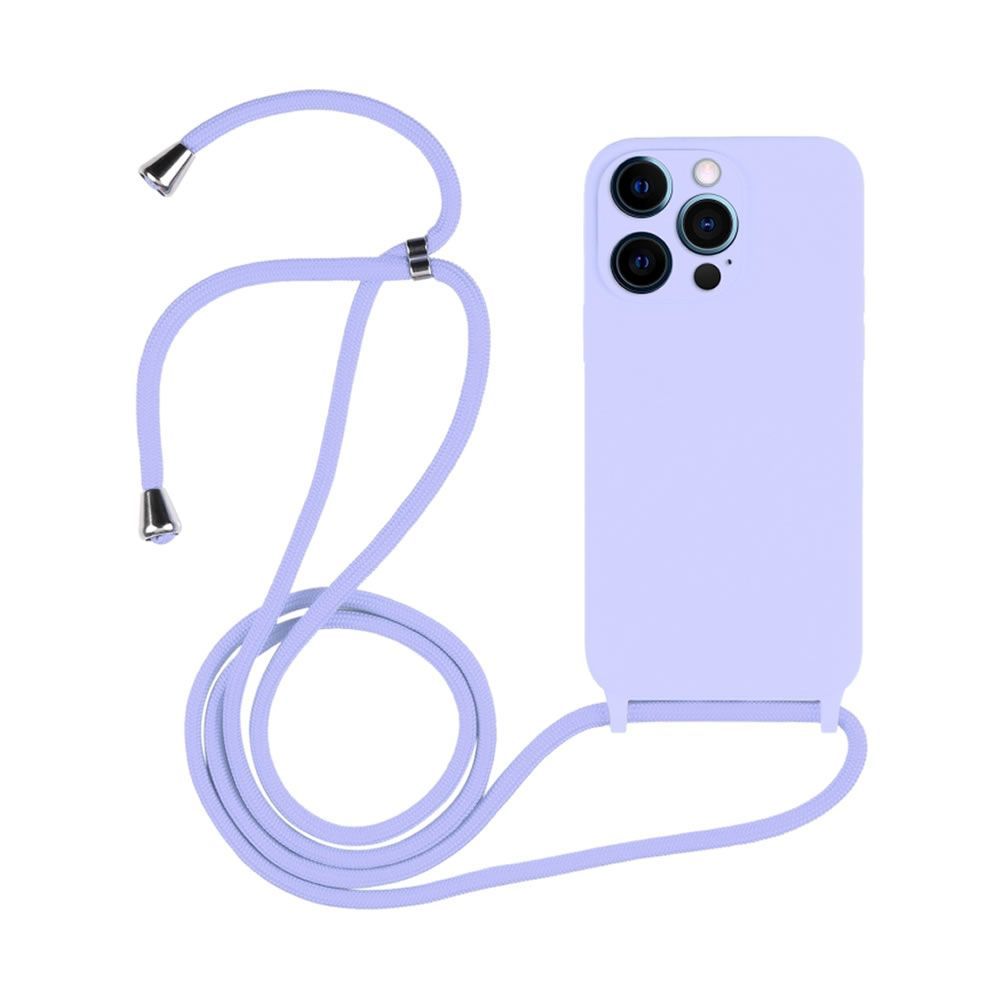 Capa Silicone Apple Iphone 12 Pro Max Lilás Com Protetor De Câmera E Corda