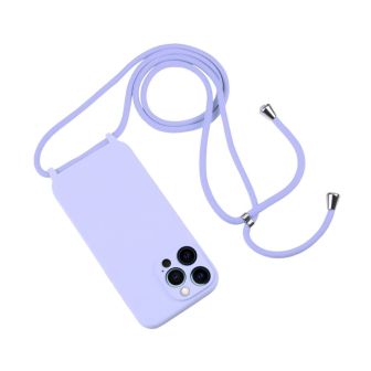 Capa Silicone Apple Iphone 12 Pro Max Lilás Com Protetor De Câmera E Corda