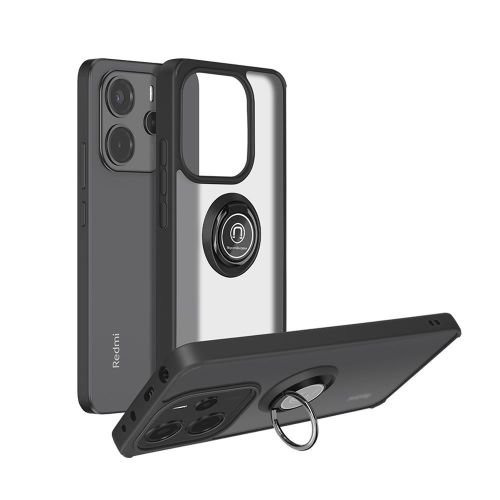 Capa Silicone TPU Com Anel De Dedo Magnético Xiaomi Redmi Note 14 4G Preto