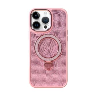 Capa Silicone Apple Iphone 17 Rosa Glitter Com Suporte