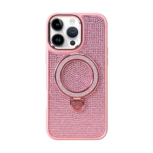 Capa Silicone Apple Iphone 17 Rosa Glitter Com Suporte