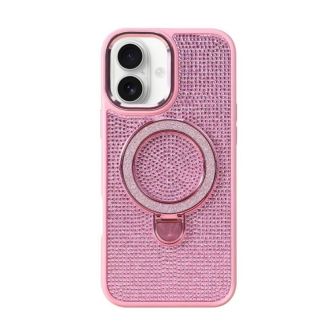 Capa Silicone Apple Iphone 17 Rosa Glitter Com Suporte