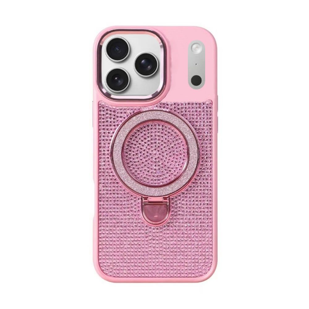 Capa Silicone Apple Iphone 17 Pro Max Rosa Glitter Com Suporte Capa Silicone Apple Iphone 17 Pro Max Rosa Glitter Com Suporte