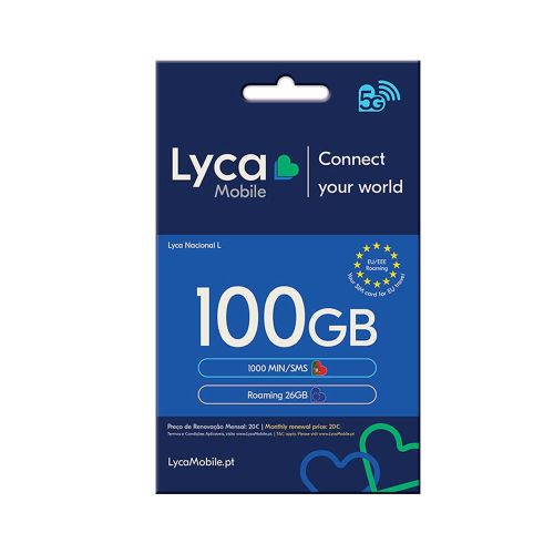 Cartao SIM Lyca 100GB 1000min/SMS