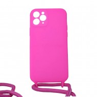 Capa Silicone Gel Apple Iphone 11 Pro Rosa Com Protetor De Câmera E Corda