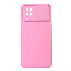 Funda De Gel De Silicona Samsung Galaxy A12 Rosa Con Protector De Cámara Y Ventana Deslizante