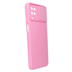 Funda De Gel De Silicona Samsung Galaxy A12 Rosa Con Protector De Cámara Y Ventana Deslizante