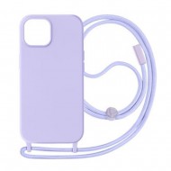 Capa Silicone Apple Iphone 15 Lilás Com Corda