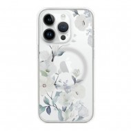 Capa Silicone Apple Iphone 14 Transparente Flor Design 5 Com Protetor De Câmera Magsafe