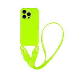 Capa Silicone Apple Iphone 15 Pro Max Verde Lima Com Protetor De Câmera E Corda