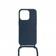 Funda De Silicona Apple Iphone 14 Pro Azul Oscuro Con Cuerda