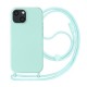 Capa Silicone Apple Iphone 15 Verde Turquesa Com Corda