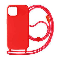 Capa Silicone Apple Iphone 15 Vermelho Com Corda