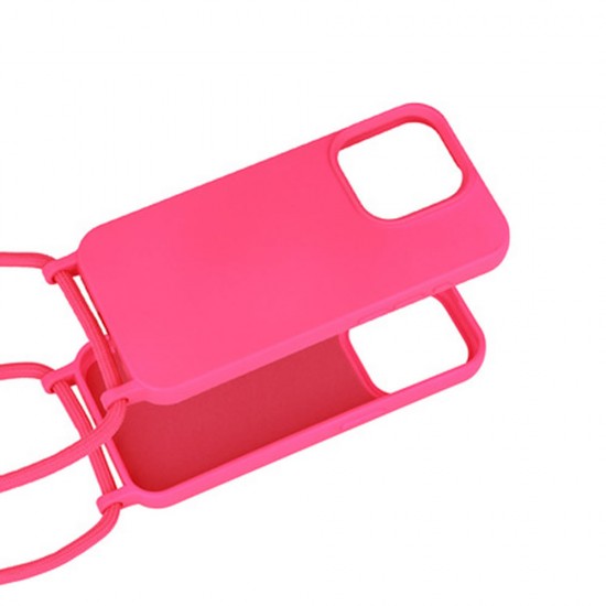 Capa Silicone Apple Iphone 13 Pro Max Rosa Choque Com Corda