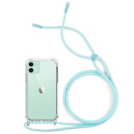 Capa Silicone Dura Anti-Choque Apple Iphone 12/12 Pro Transparente Com Corda Verde