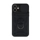 Funda De Silicona TPU Con Anillo Para El Dedo Apple Iphone 11 Negro Con Protector De Cámara Y Ventana Deslizante