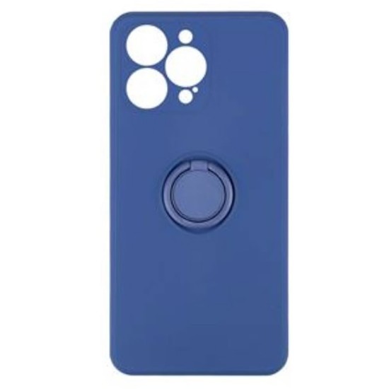 Capa Silicone Com Anel De Dedo Apple Iphone 14 Pro Azul Escuro Com Protetor De Câmera