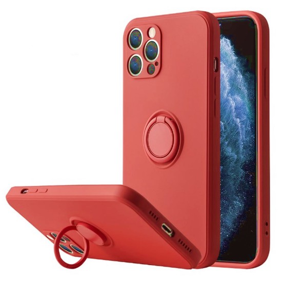 Capa Silicone Com Anel De Dedo Apple Iphone 14 Pro Vermelho Com Protetor De Câmera