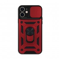 Capa Silicone Tpu Com Anel De Dedo Apple Iphone 11 Vermelho Com Protetor De Câmera E Janela Deslizante