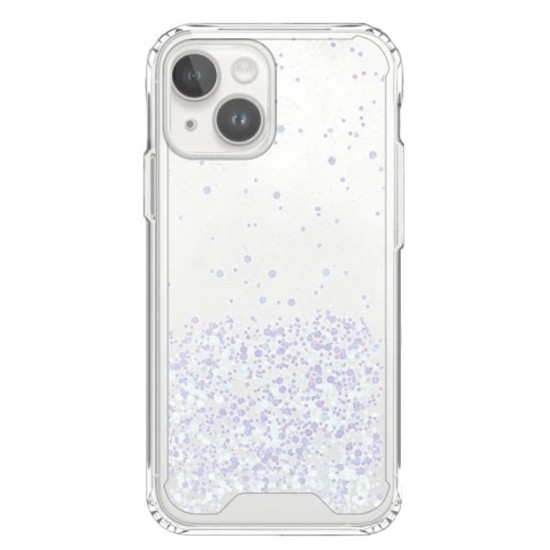 Capa Silicone Com Desenho Bling Glitter Apple Iphone 14 Branco Com Protetor De Câmera