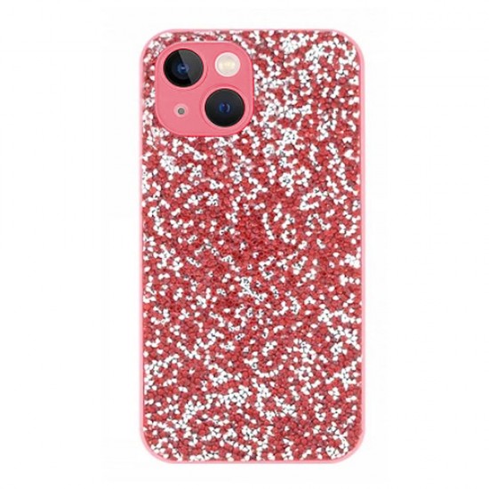 Funda De Silicona Bling Glitter Apple Iphone 14 Roja Con Protector De Cámara