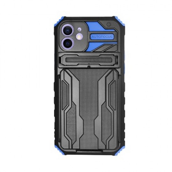 Funda De Silicona TPU Apple Iphone 11 Azul Con Protector De Cámara, Kickstand Y Tarjeteiro