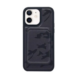 Capa Silicone Dura Apple Iphone 12/12 Pro Preto Com Bolsa Para Cartão