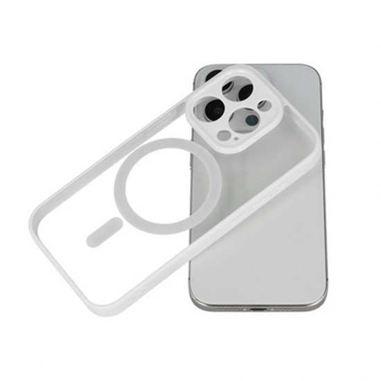 Capa Silicone Dura Apple Iphone 13 Pro Max Branco Com Protetor De Câmera Magsafe