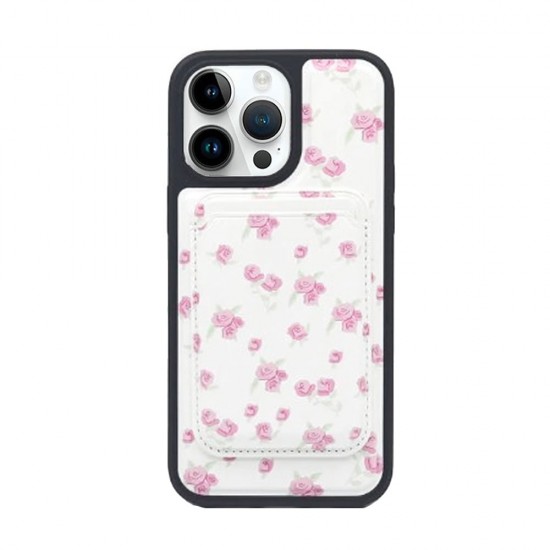 Apple Iphone 14 Pro Max White Flowers Hard Silicone Case With Card Holder