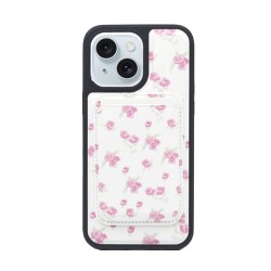 Apple Iphone 15 Plus White Flowers Hard Silicone Case With Card Holder