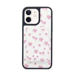 Capa Silicone Dura Apple Iphone 12/12 Pro Branco Flores Com Bolsa Para Cartão