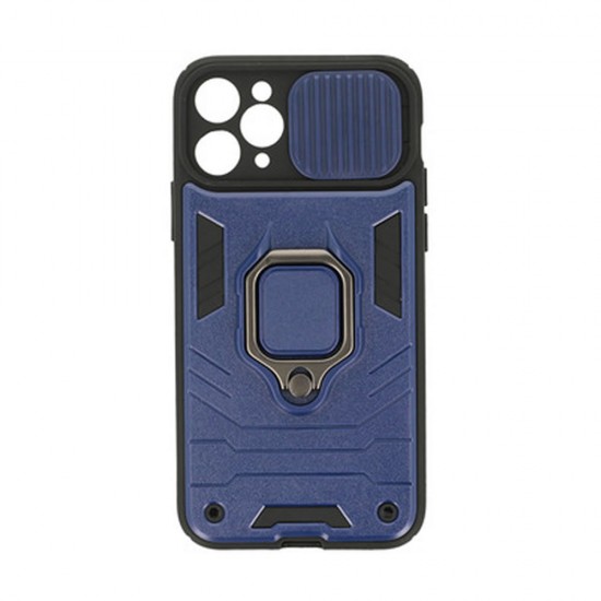 Funda De Silicona TPU Con Anillo Para El Dedo Apple Iphone 11 Pro Azul Con Protector De Cámara Y Ventana Deslizante