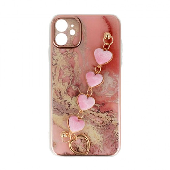 Funda De Silicona TPU Apple Iphone 11 Rosa Con Protector De Cámara Y Tira De Mano Design 6