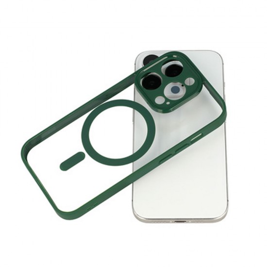 Funda De Silicona Dura Apple Iphone 13 Pro Max Verde Magsafe Con Protector De Cámara