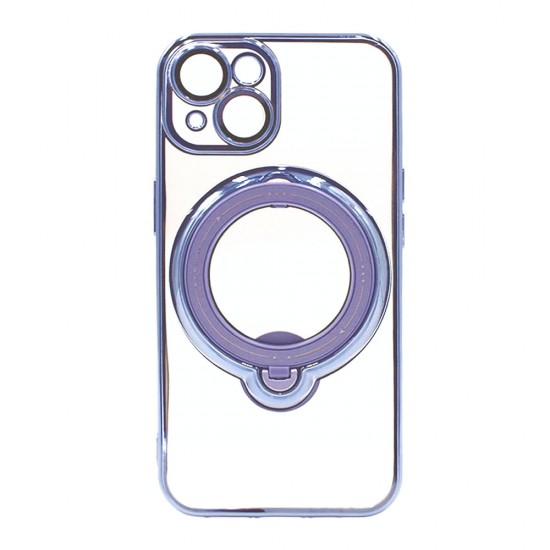 Apple Iphone 14 Blue Magsafe Silicone Case With Finger Ring And Camera Protector Lens