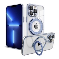 Funda De Silicona Apple Iphone 14 Pro Max Azul Magsafe Con Anillo De Dedo Y Lente Protectora De Cámara