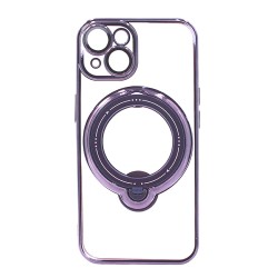 Apple Iphone 14 Purple Magsafe Silicone Case With Finger Ring And Camera Protector Lens