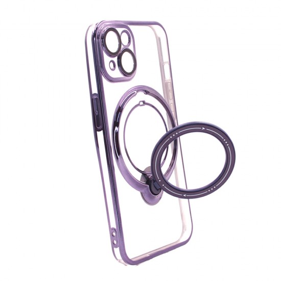 Apple Iphone 14 Purple Magsafe Silicone Case With Finger Ring And Camera Protector Lens