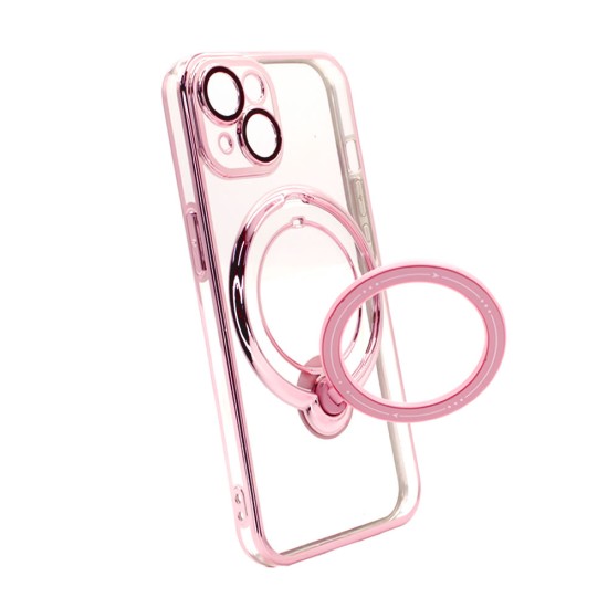 Funda De Silicona Apple Iphone 14 Rosa Magsafe Con Anillo De Dedo Y Lente Protectora De Cámara