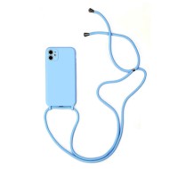 Capa Silicone Gel Apple Iphone 11 Pro Azul Com Protetor De Câmera E Corda