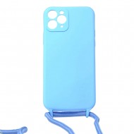 Funda De Gel De Silicona Apple Iphone 11 Pro Azul Con Protector De Cámara Y Cadena