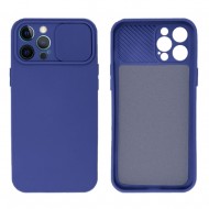 Funda De Gel De Silicona Apple Iphone 14 Pro Max Azul Oscuro Con Protector De Cámara Y Ventana Deslizante