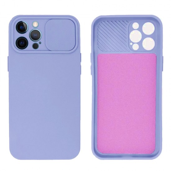 Funda De Gel De Silicona Apple Iphone 14 Pro Max Azul Claro Con Protector De Cámara Y Ventana Deslizante